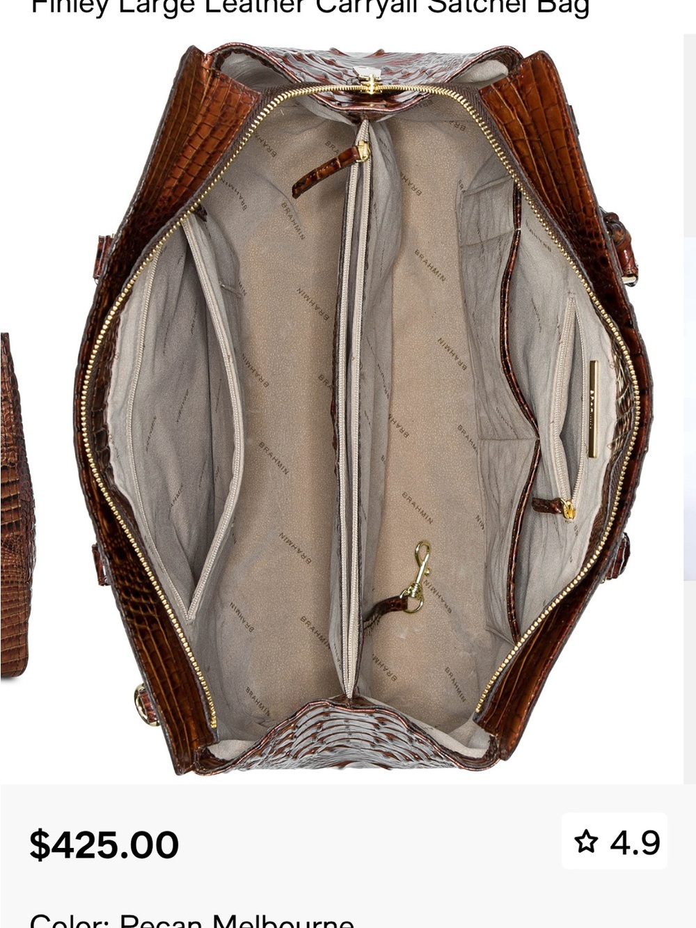 Brahmin Pecan Croc-Embossed Satchel - Picture 3 of 8